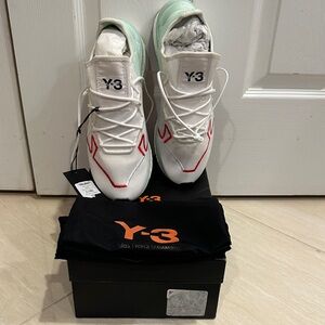 Y-3 adidas Yohi Yamamoto new White Mesh Sneakers with Mint Heel and Red Accents